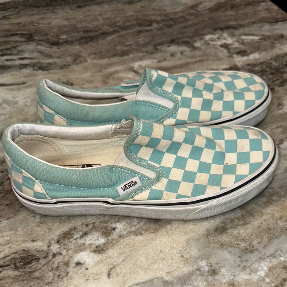 Vans  Checkered Slip-On Shoes - Blue and White